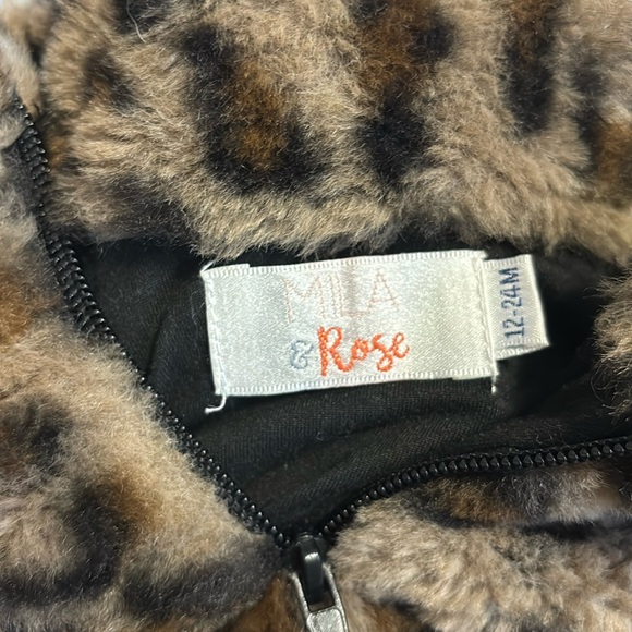 Mila & Rose  Faux Fur Leopard 3/4 zip Pullover Jacket Size 12-24M LIKE NEW - Picture 2 of 8